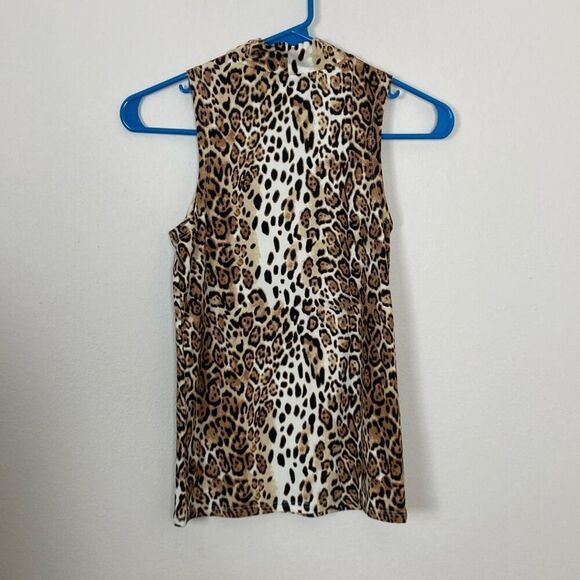 Eye Candy Animal Print Mock Turtleneck Sleeveless Tank with Keyhole Size Small ( - Picture 2 of 8